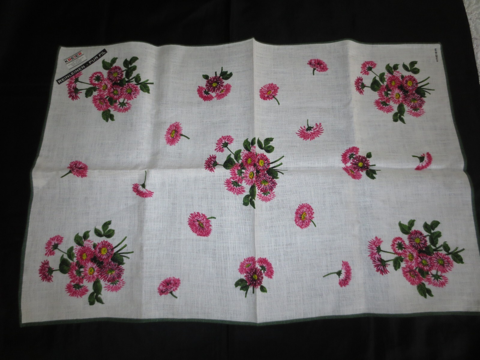 NEW Vtg. KREIER LINEN Floral DRESSER SCARF RUNNER - 17-1/2\
