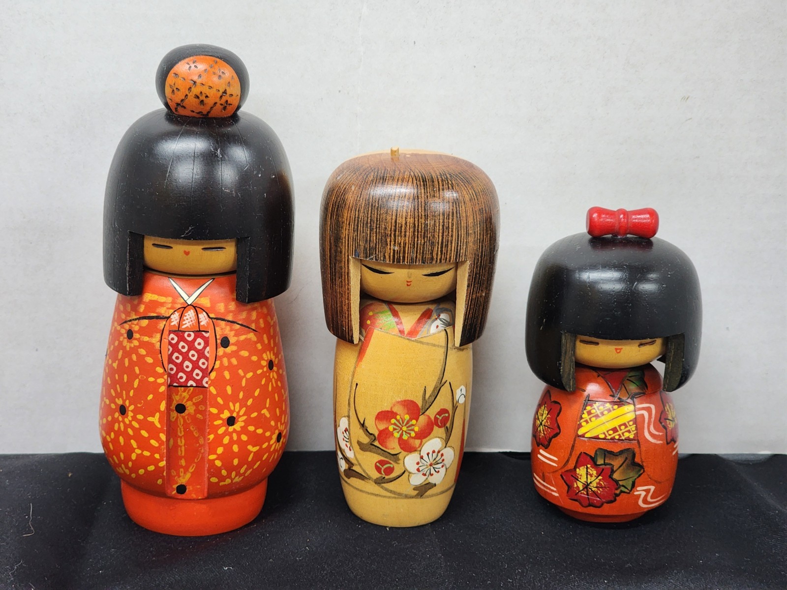 Vintage Japanese Sosaku Kokeshi Doll Lot Set of 3 Signed Wooden Folk Art Craft