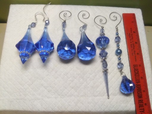 6 Blue BOHO Acrylic Christmas Dangle Ornaments