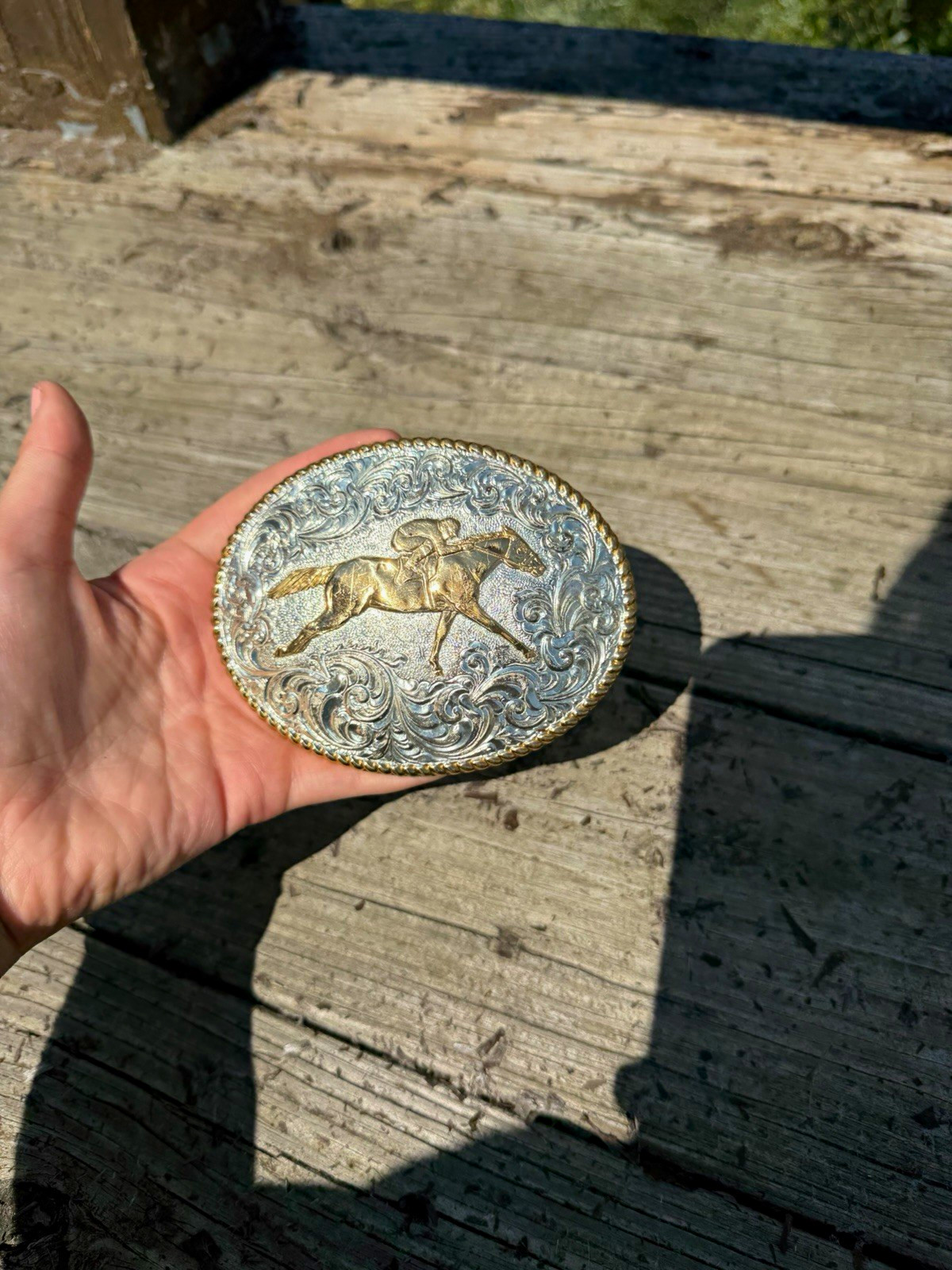 Crumrine Western Horse Belt Buckle Silver with Gold Accents