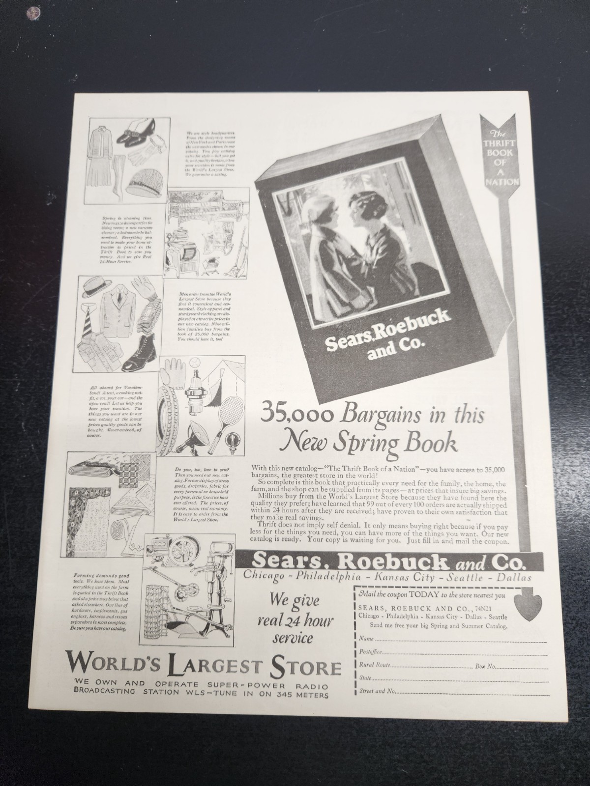 Vintage Sears Mail Order Catalog Advertisement 11 x 14 Inches