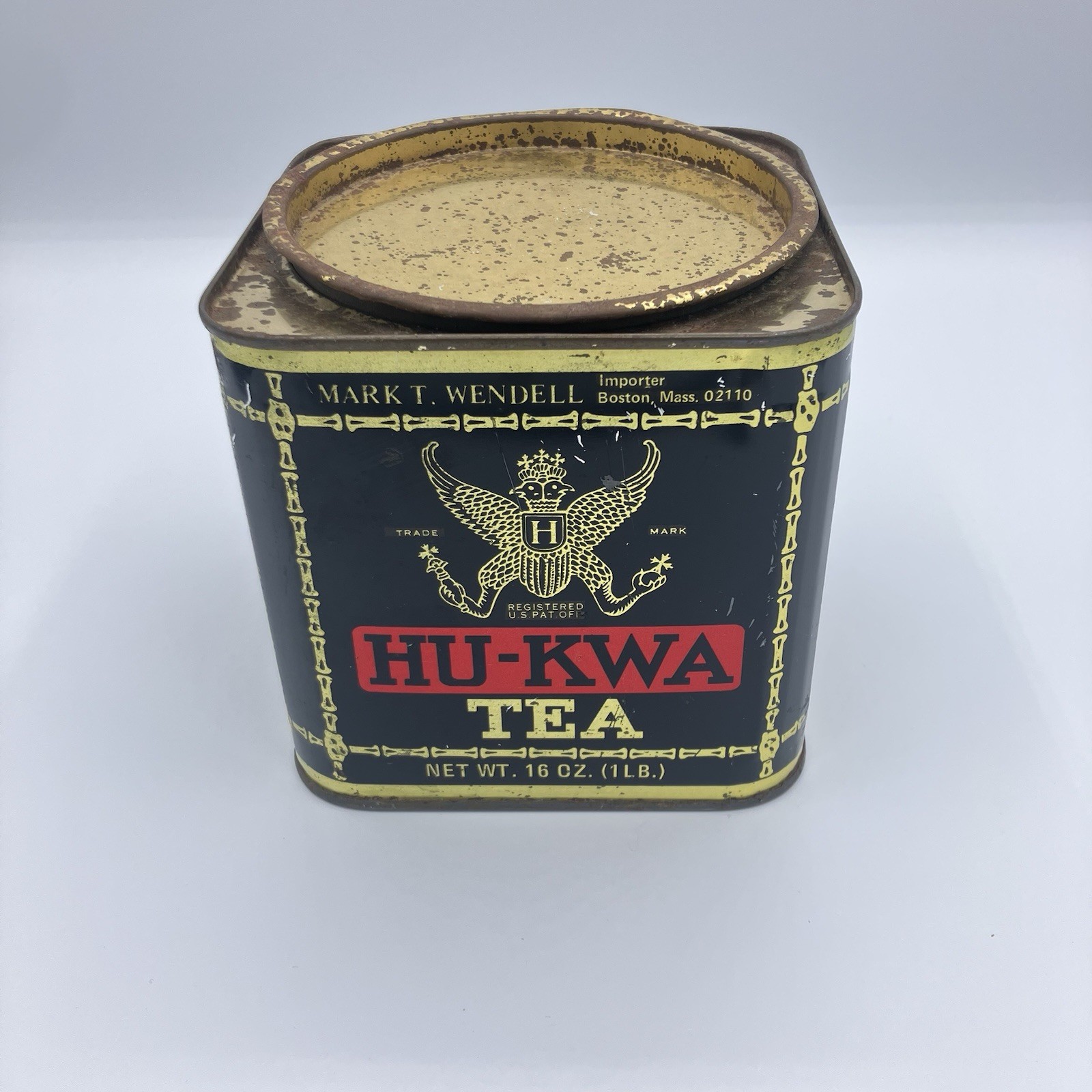 Vtg HU-KWA TEA TIN CANISTER MARK T WENDELL BOSTON 5\ Vtg HU-KWA TEA TIN CANISTER MARK T WENDELL BOSTON 5\