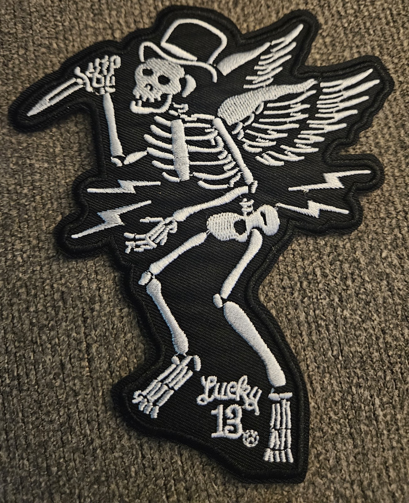 Lucky 13 Angel Skeleton Vintage Rockabilly Biker Patch 80s Collectible NFA RARE