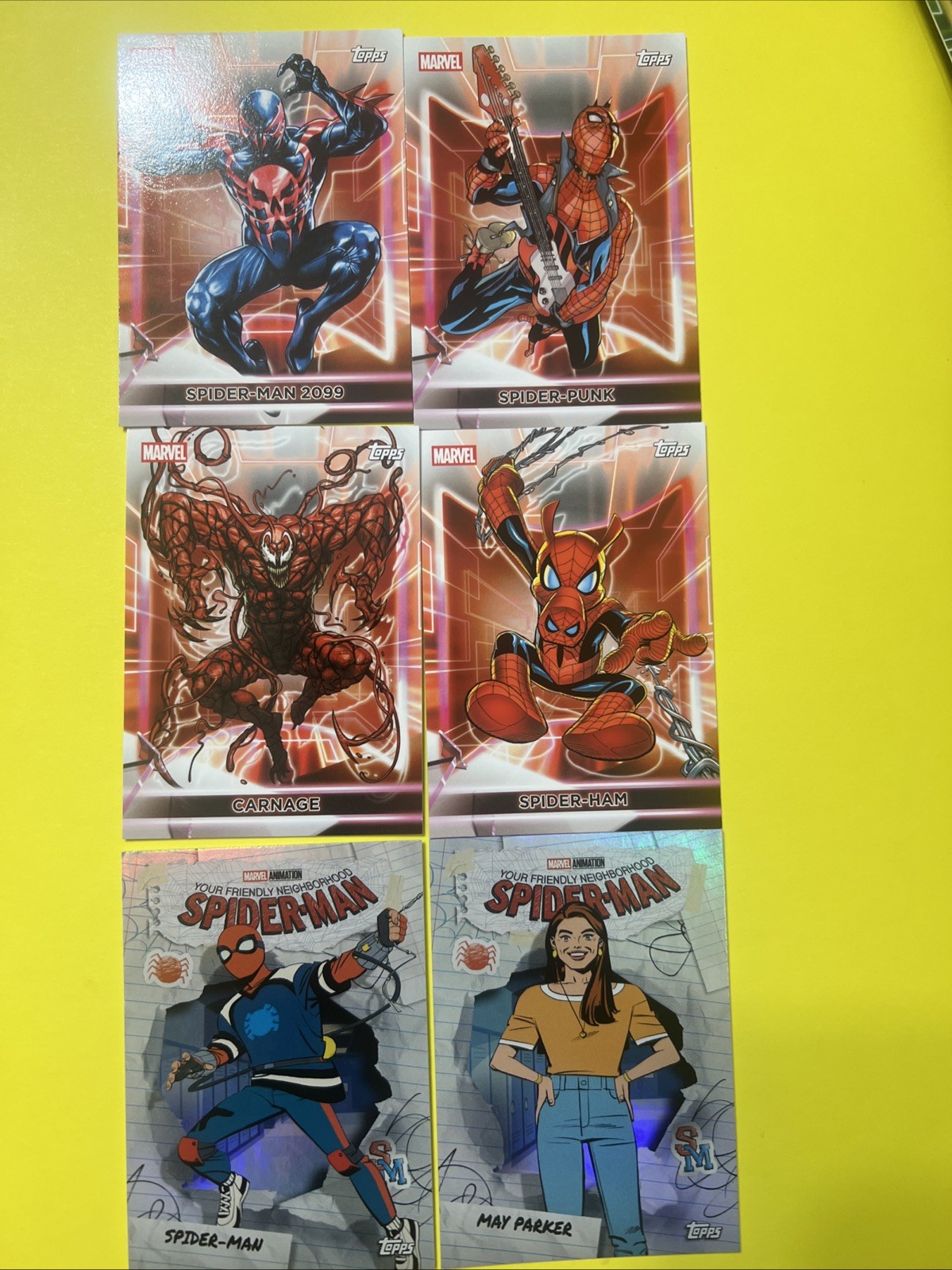 2026 Topps Marvel Neon – Spider-Verse 6 Card Lot – Spider-Man 2099, Spider-Punk