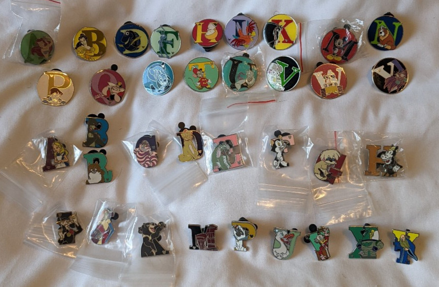 Disney Alphabet Pins Two (2) INCOMPLETE sets -see pictures