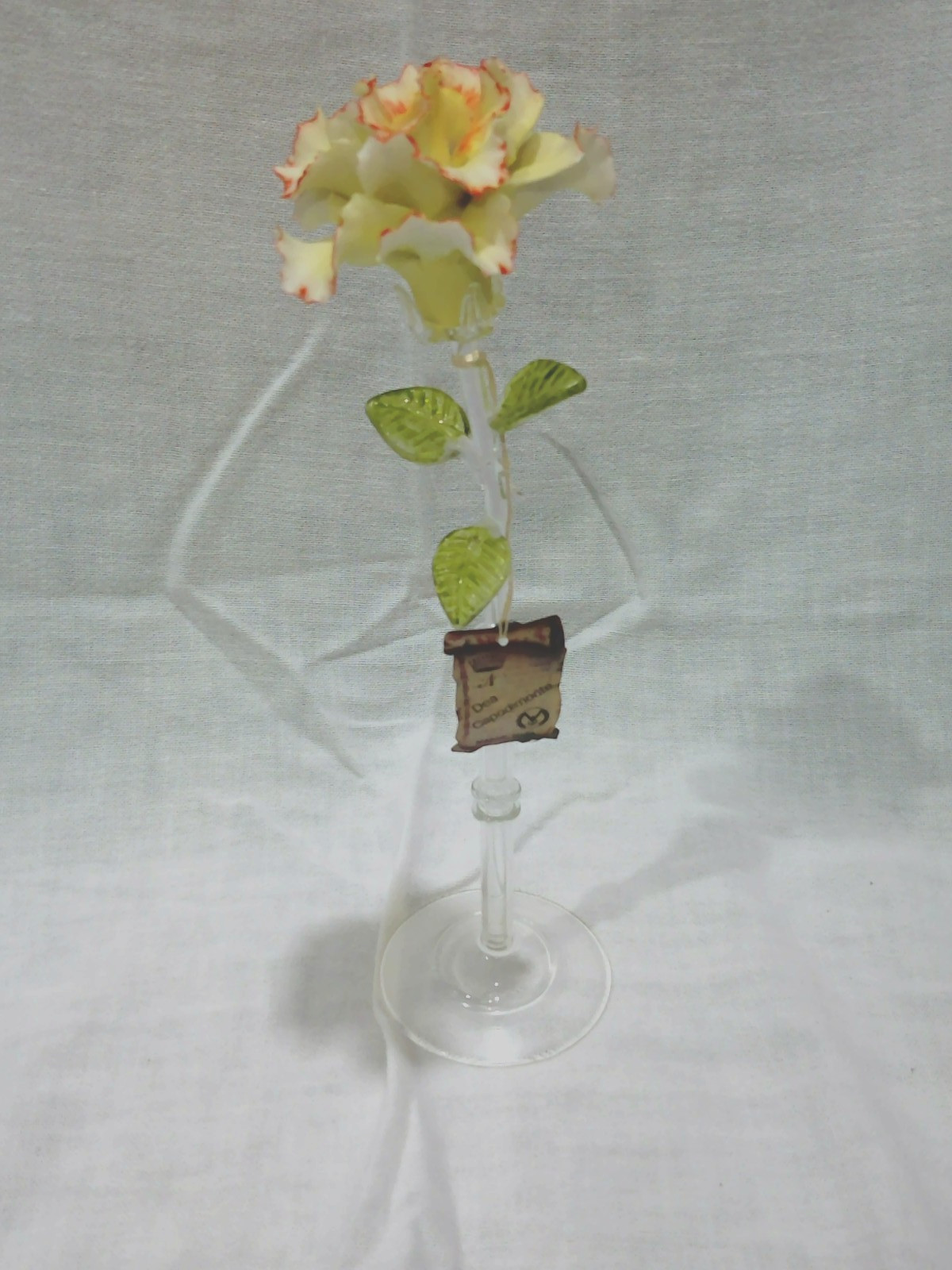 MINT Vintage Dea Capodimonte Porcelain Yellow Rose Glass Stem Base Italy