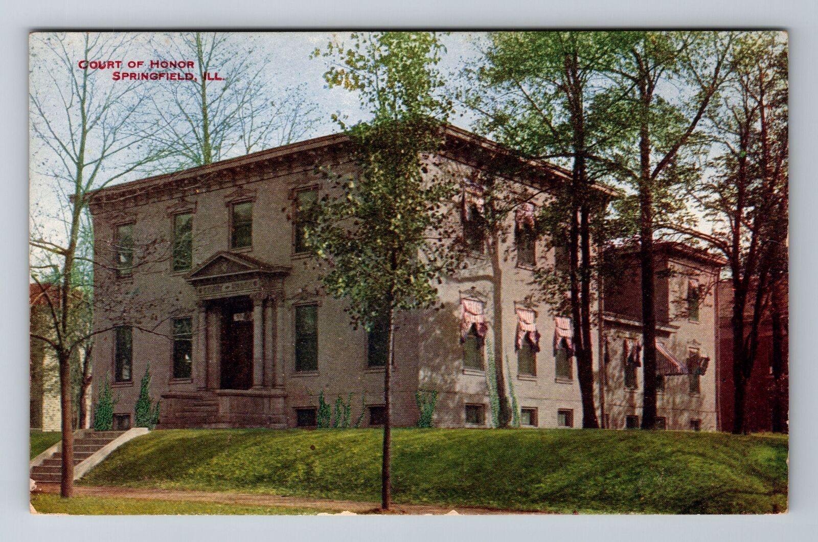 Springfield IL-Illinois, Court of Honor, Antique Vintage Souvenir Postcard