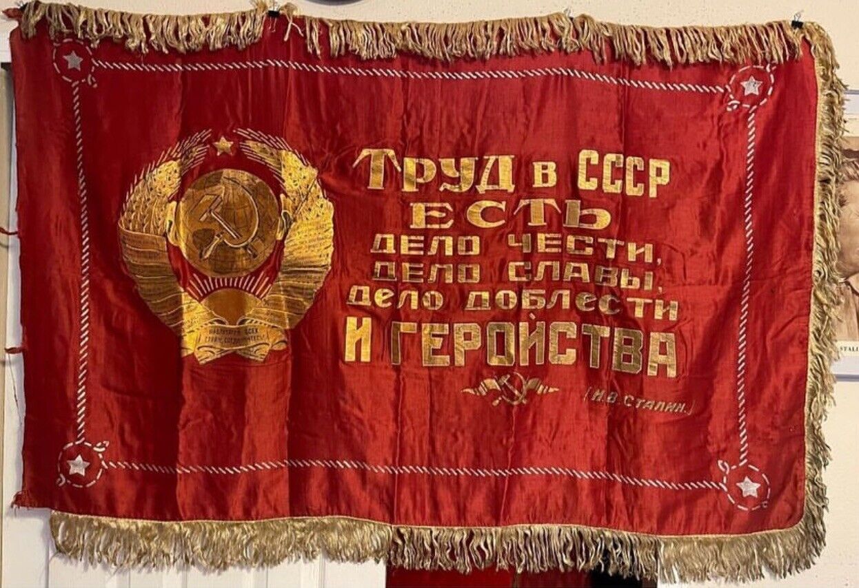 1940s Soviet Stalin Banner SOVIET FLAG 1940s Stalin Slogan RARE