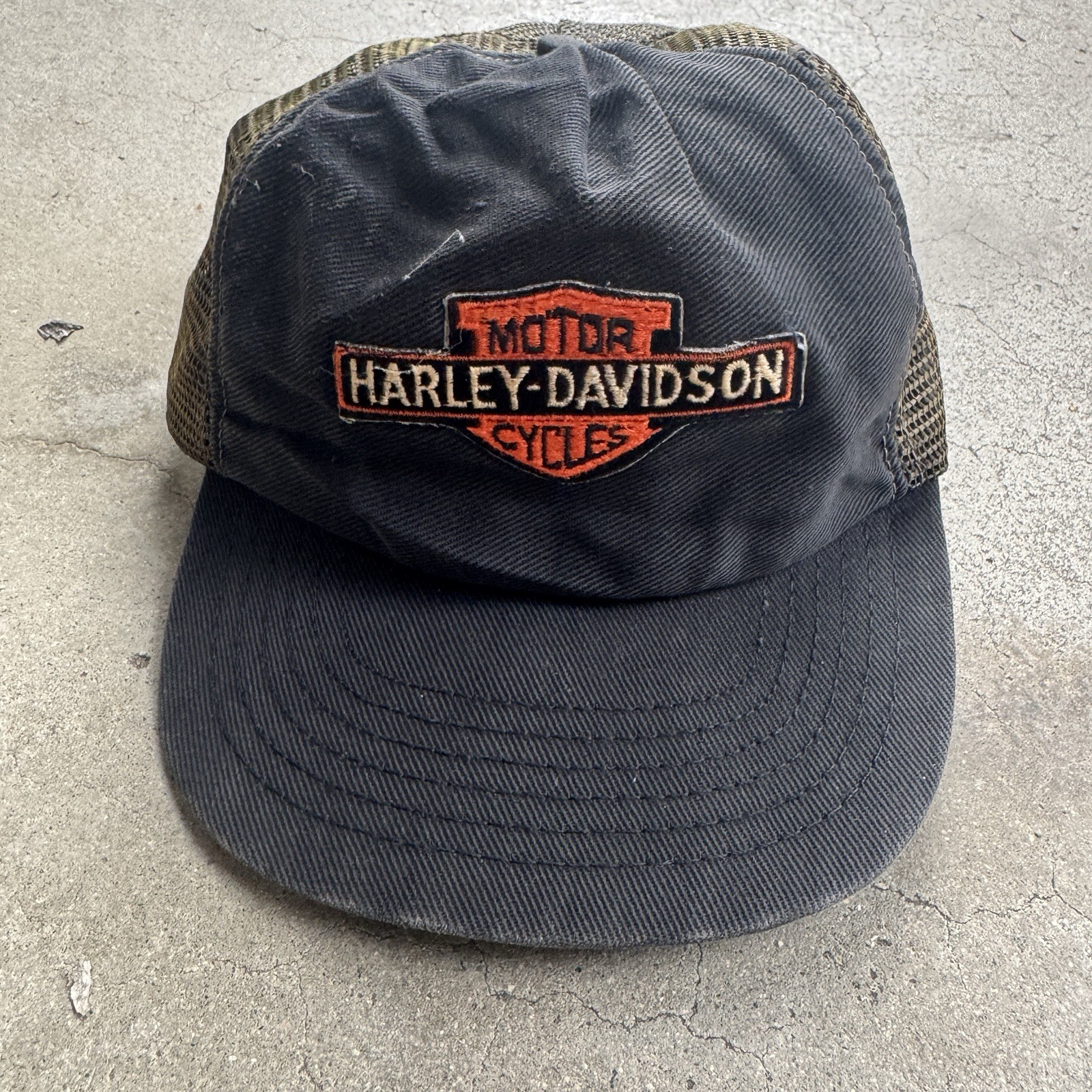 Vintage 70s 80s Harley Davidson Trucker Hat Black Distressed 
