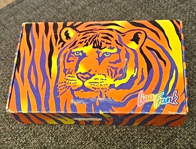 Vtg 1990 Lisa Frank Tiger Pencil Box Cardboard Keepsake Case Neon 90s Rare
