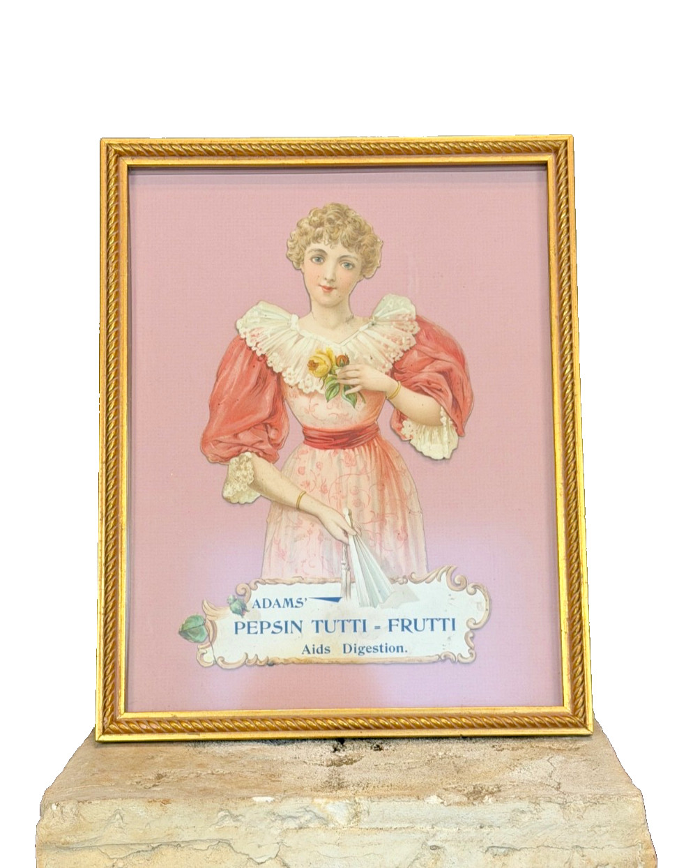 Antique c.1890 Adams\' Pepsin Tutti Frutti Gum Cardboard Die Cut Sign Framed