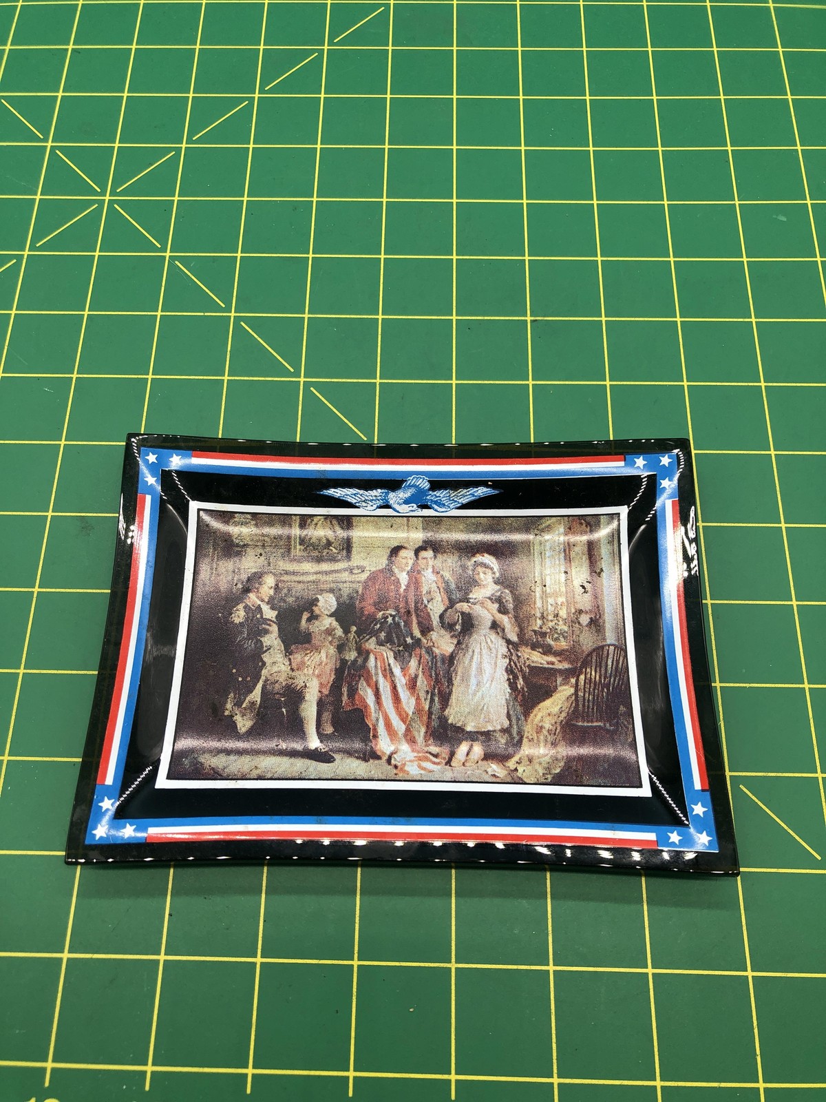 Houze Art The Birth Of Old Glory Glass Tray Plaque Small Patriotic USA Decor