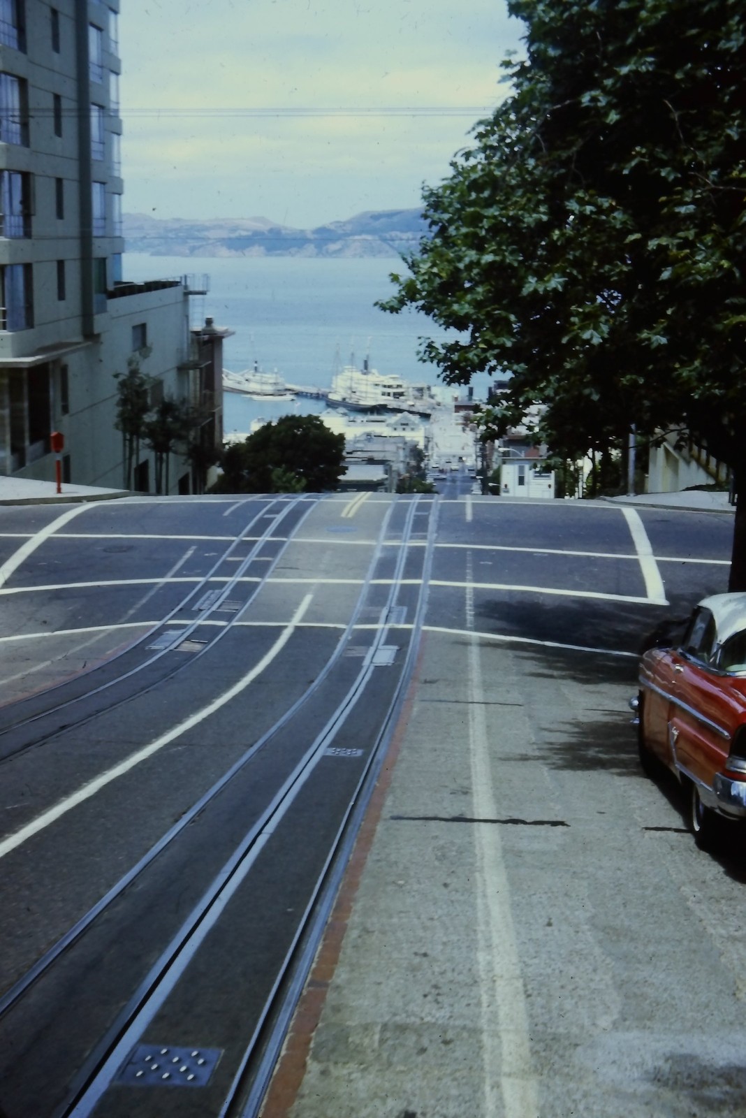 c1950\'s 35mm Slide, San Francisco Cable Car Tracks, Bay mid 1950s red Street