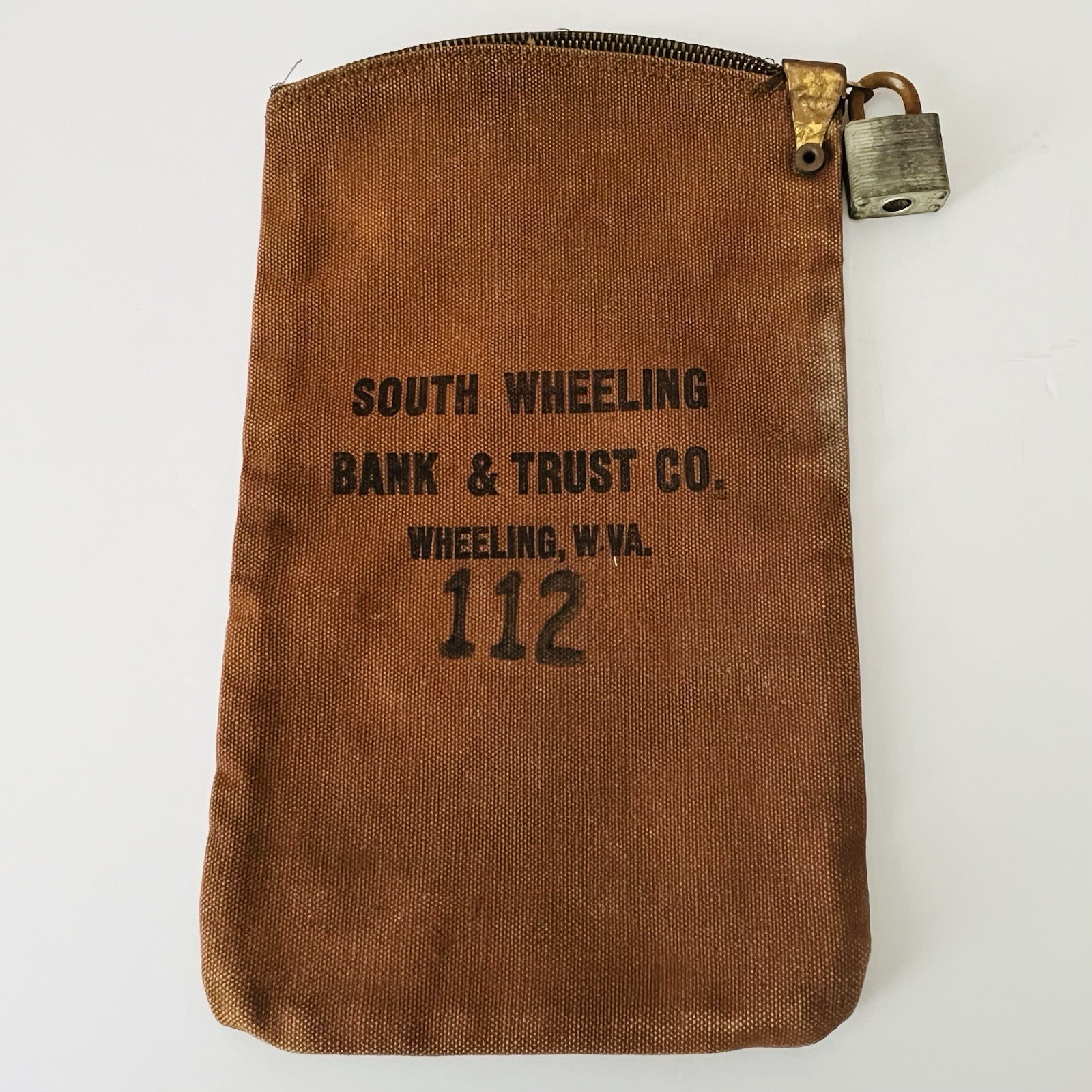 Vtg South Wheeling Bank & Trust Co. Wheeling, W. VA Canvas Money Bag W/Lock READ