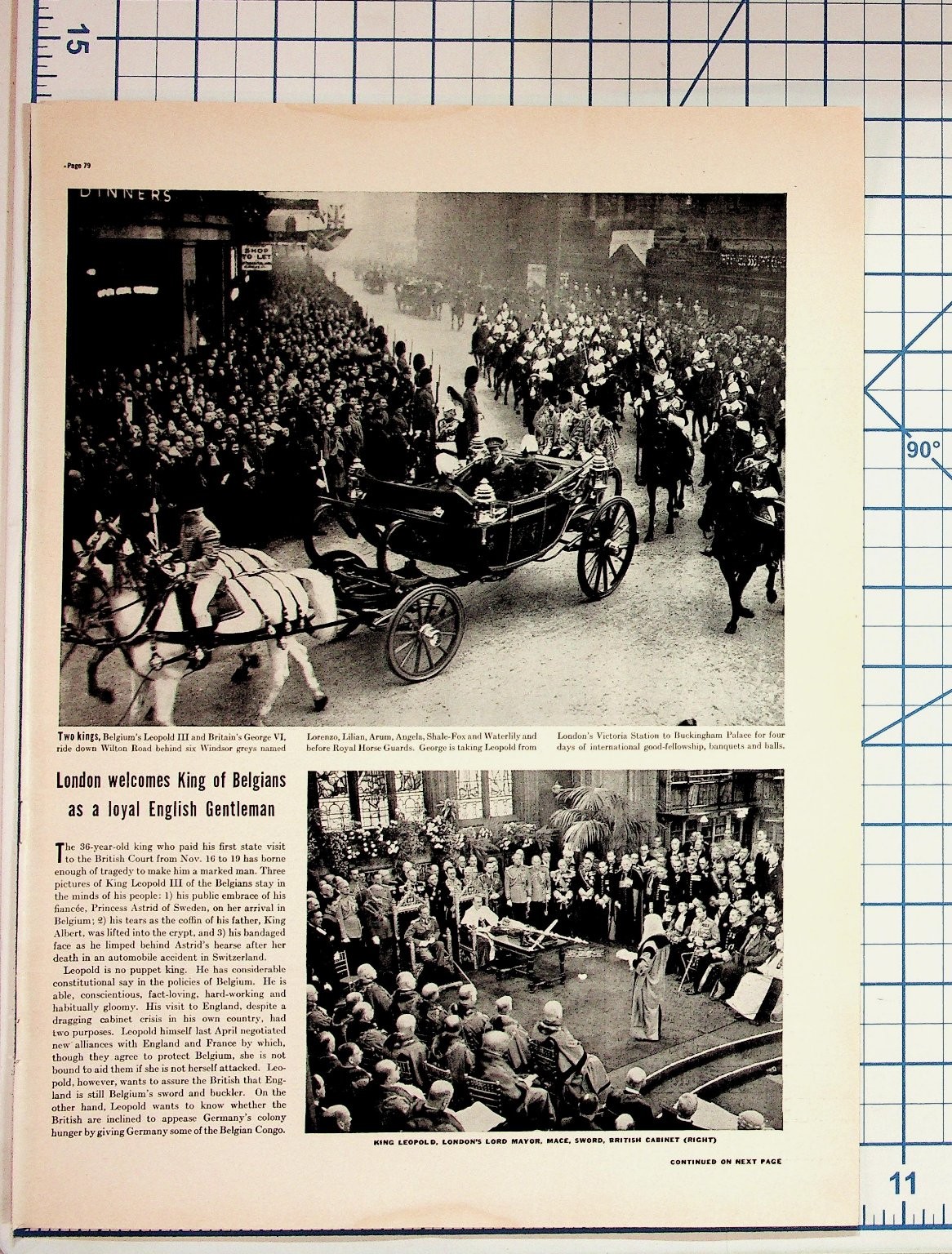 1937 King Leopold III Belgium London Visit Magazine Page Ephemera