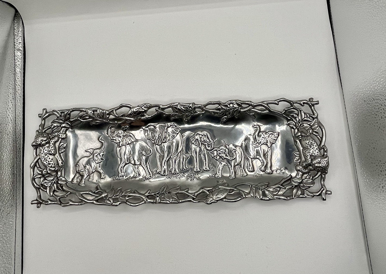 1997 Arthur Court Aluminum Jaguar , Elephant, Bird Tray 7/19 Inch