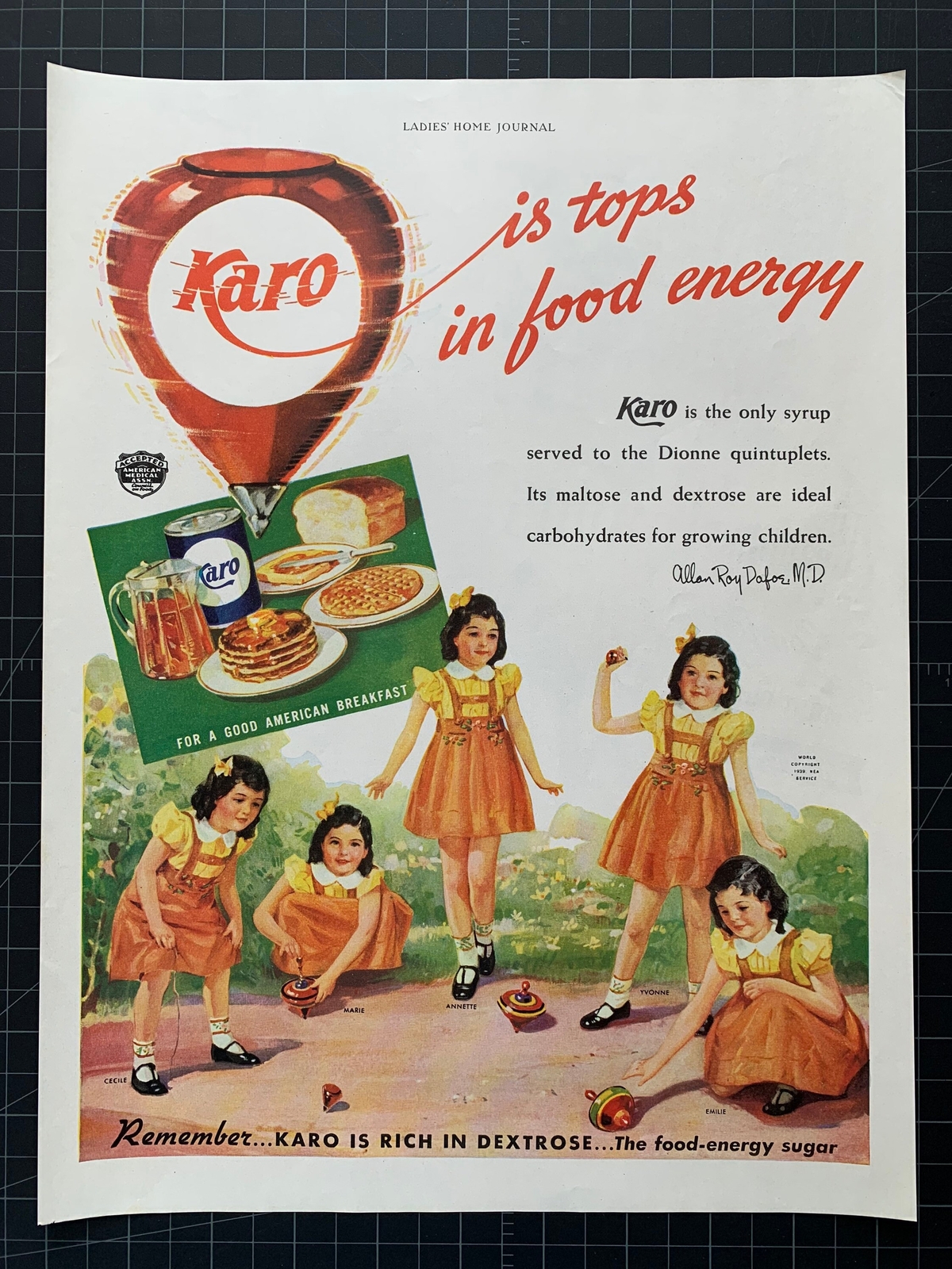 Vintage 1939 Karo Syrup Print Ad - Dionne Quintuplets