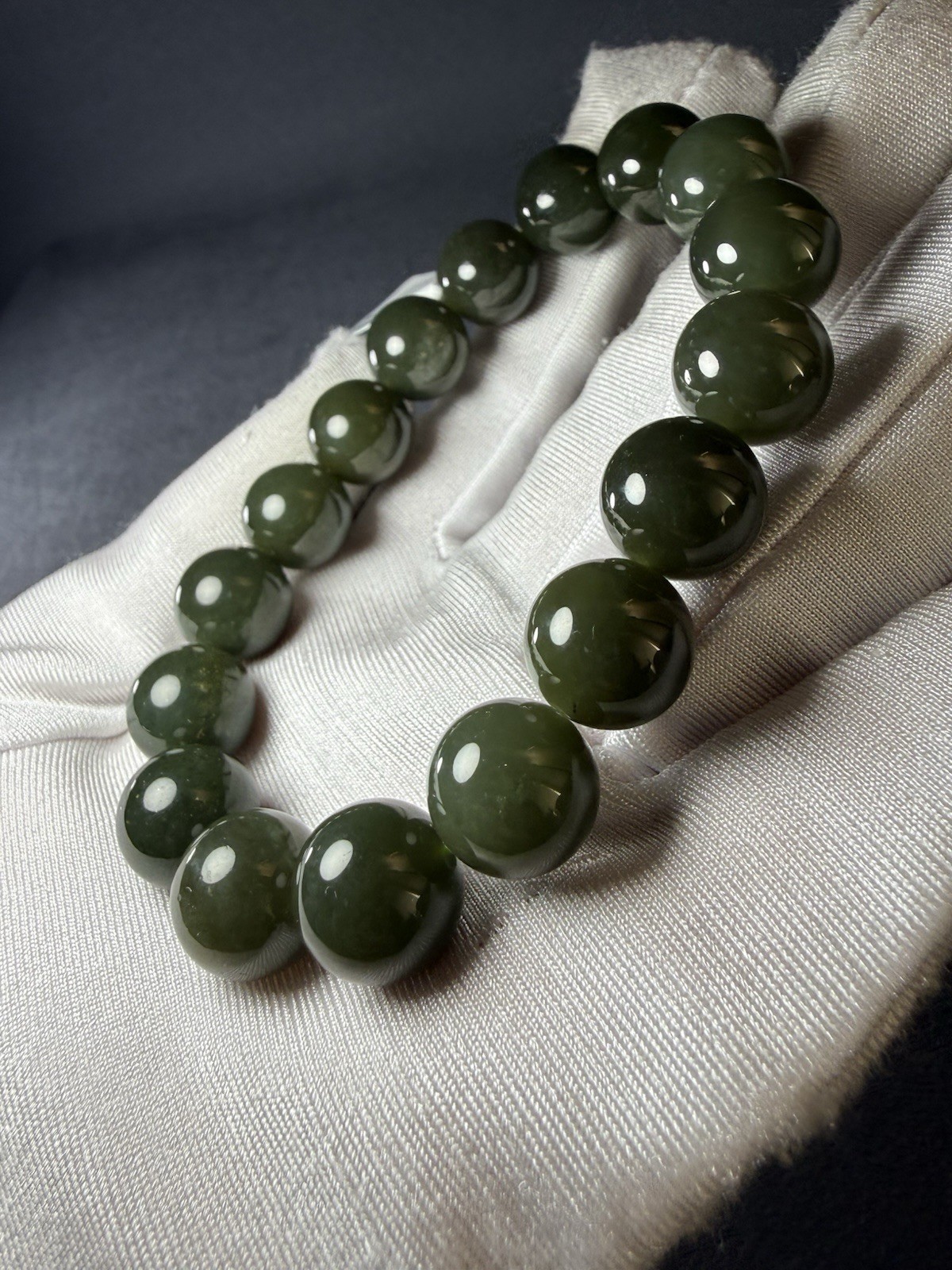 11.8mm Natural Hetian Jade Bracelet – Dark Qiemo Green Sugar Hotan Nephrite Jade