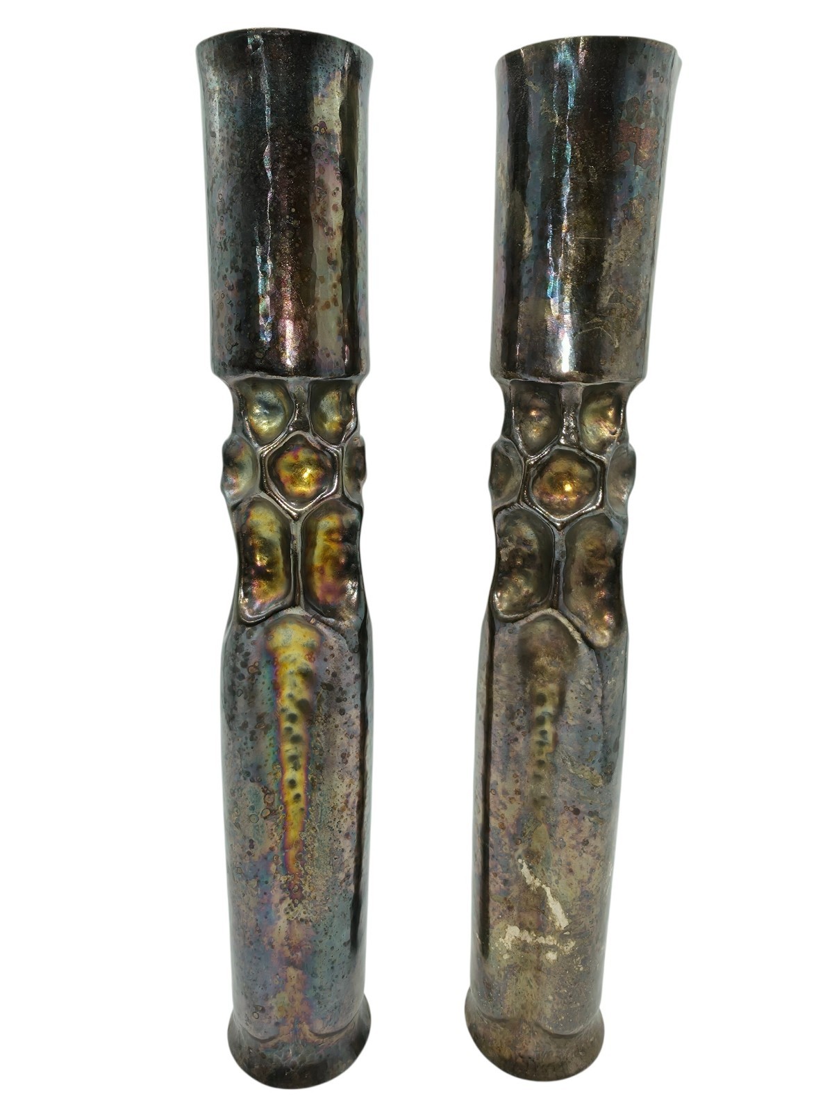 Thomas Roy Markusen Brutalist Silver Plate #101 Holders Pair Signed 14.5\