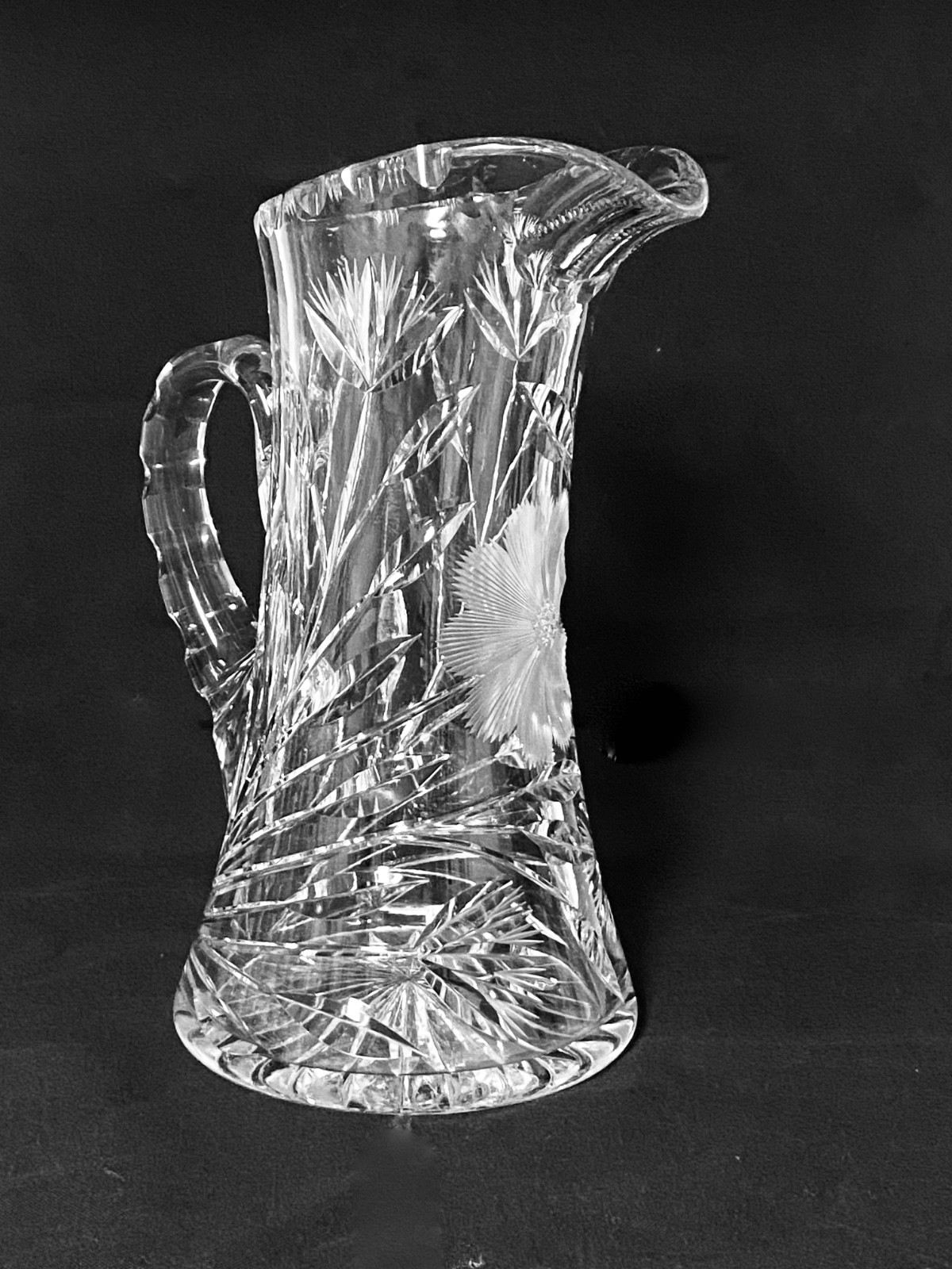 American Brilliant Period Cut Glass Pitcher Cross Hatching Barware Thistle Motif American Brilliant Period Cut Glass Pitcher Cross Hatching Barware Thistle Motif