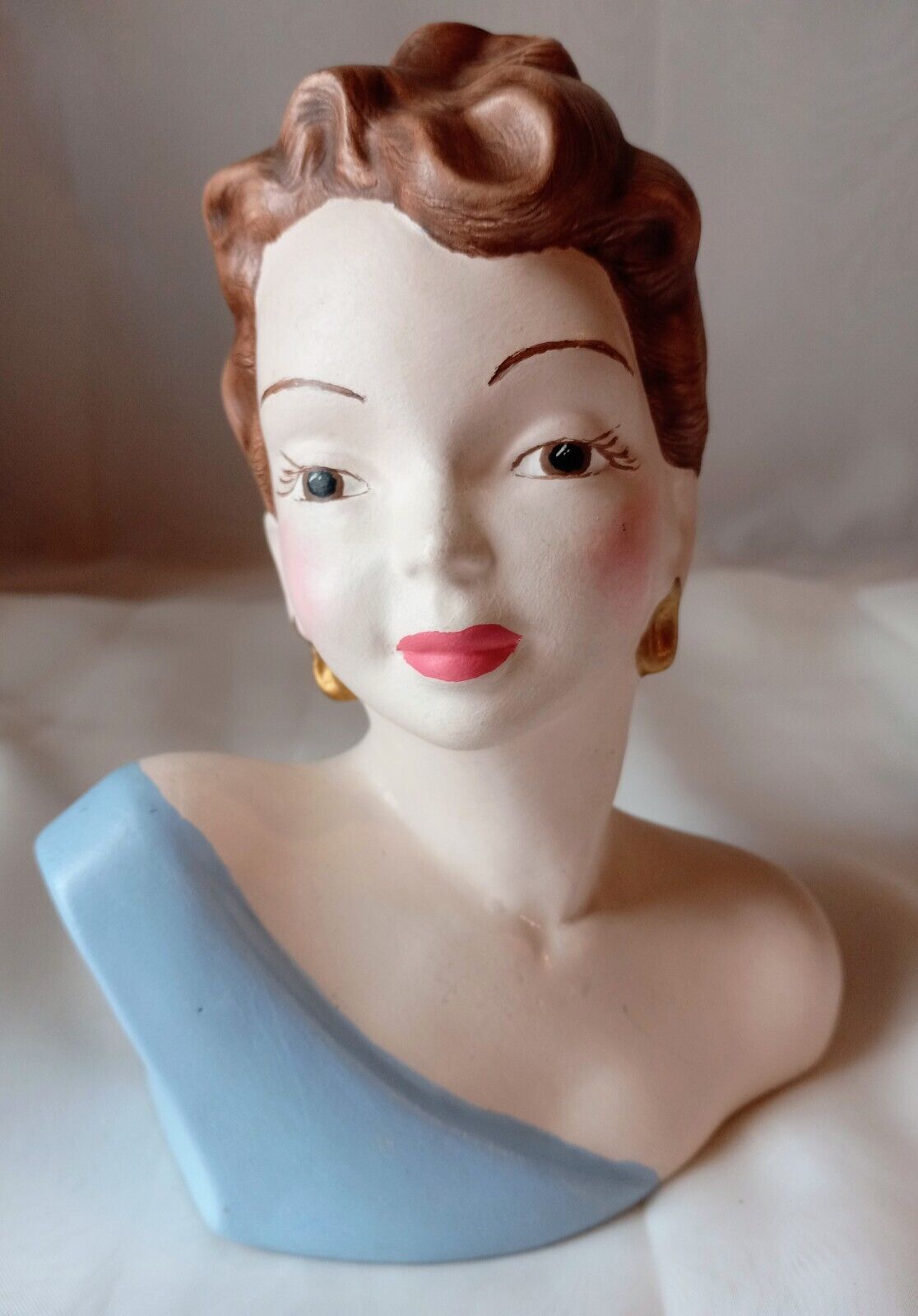 Vintage 1965 Deco Ceramic Lady Head Bust 1940s Glamour 