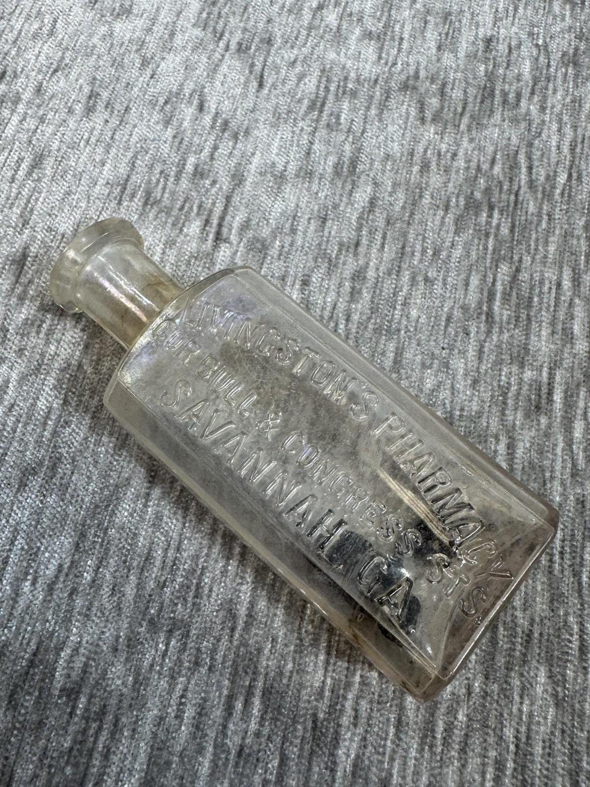 Vintage Livingston's Pharmacy Medicine Bottle Savannah GA Clear Glass Embossed