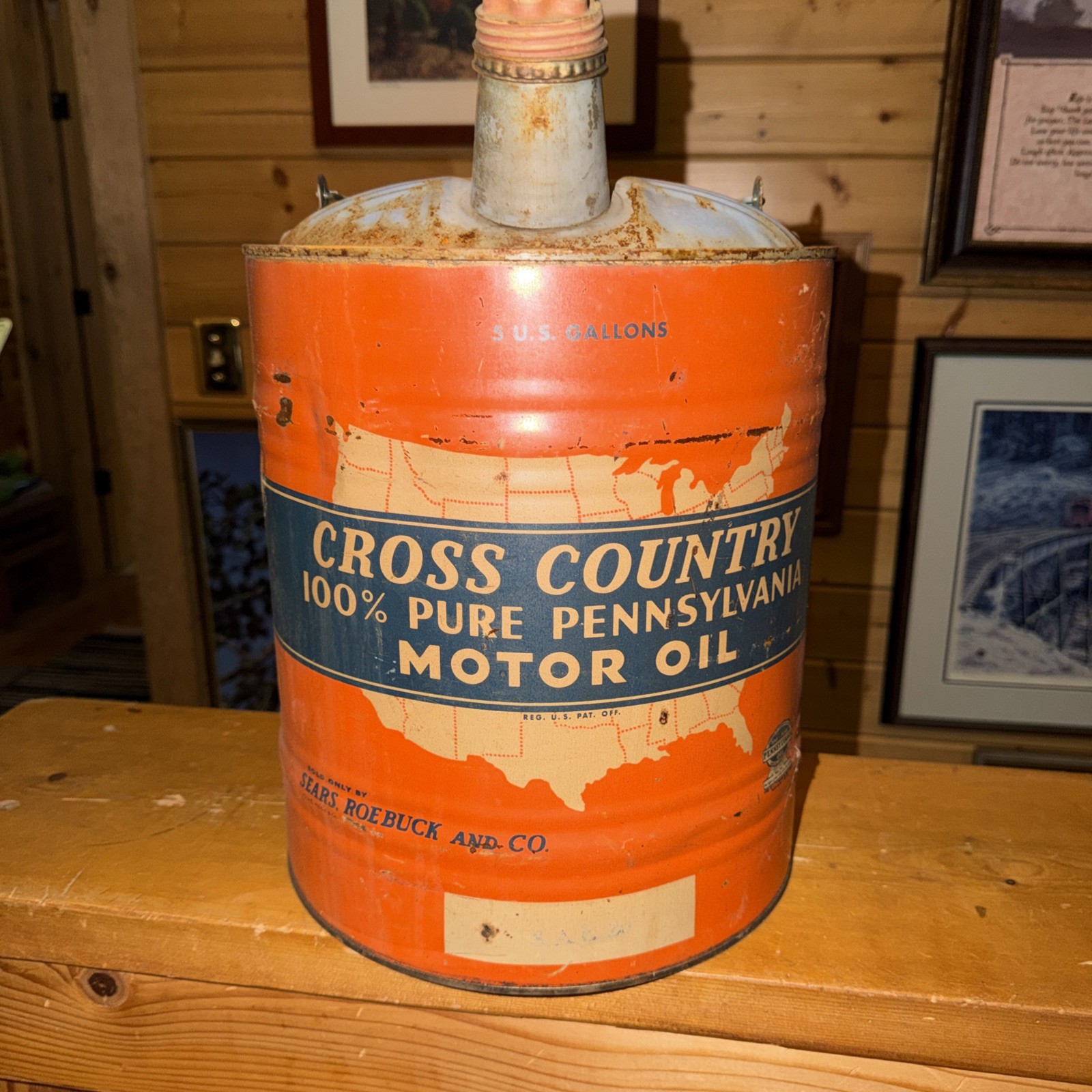 1935 Cross Country Motor Oil 5 Gallon Can 16 3/4\
