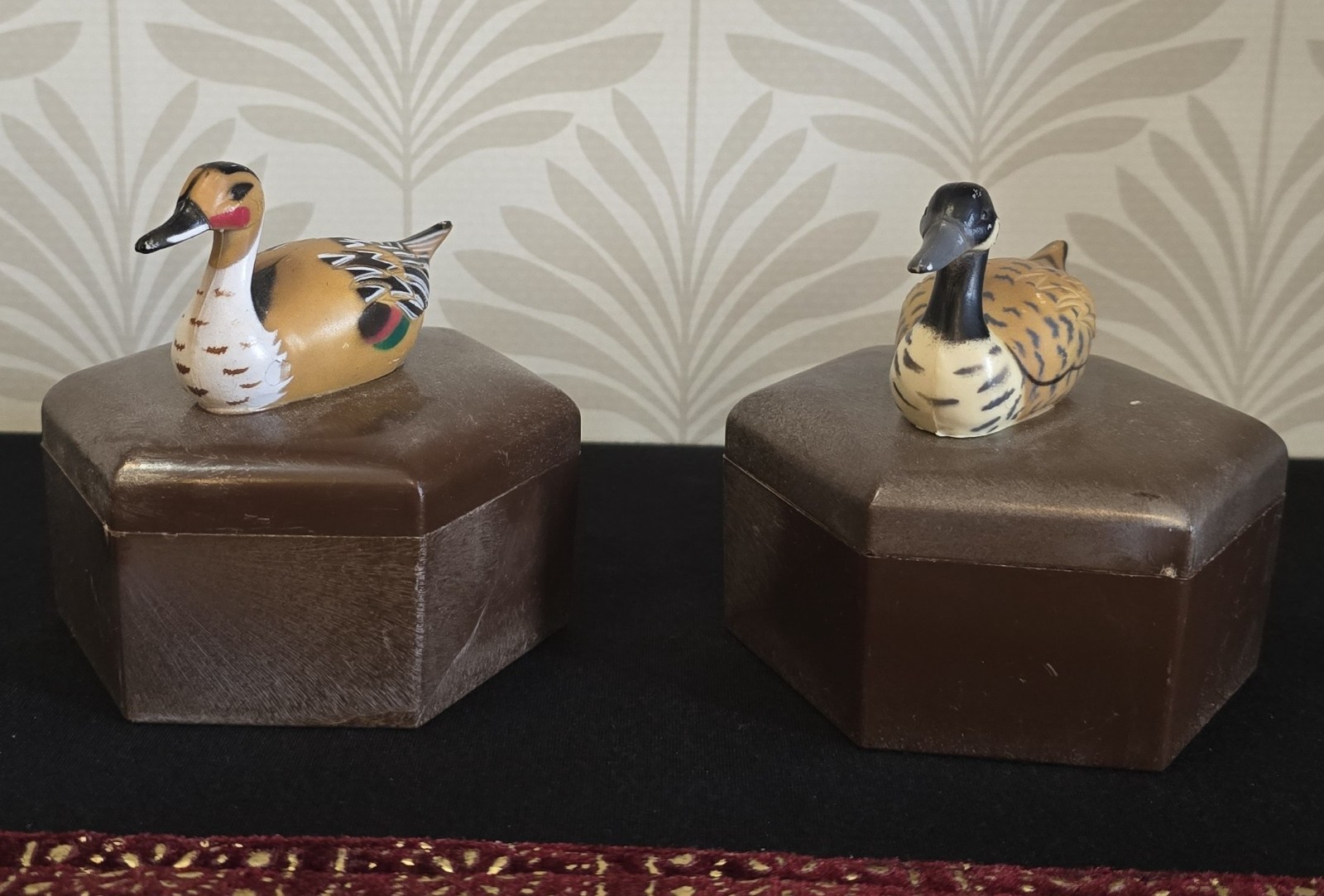 Vintage 1980s Duck/Goose Trinket Boxes – Hexagonal Plastic – Cabin Decor – Set o