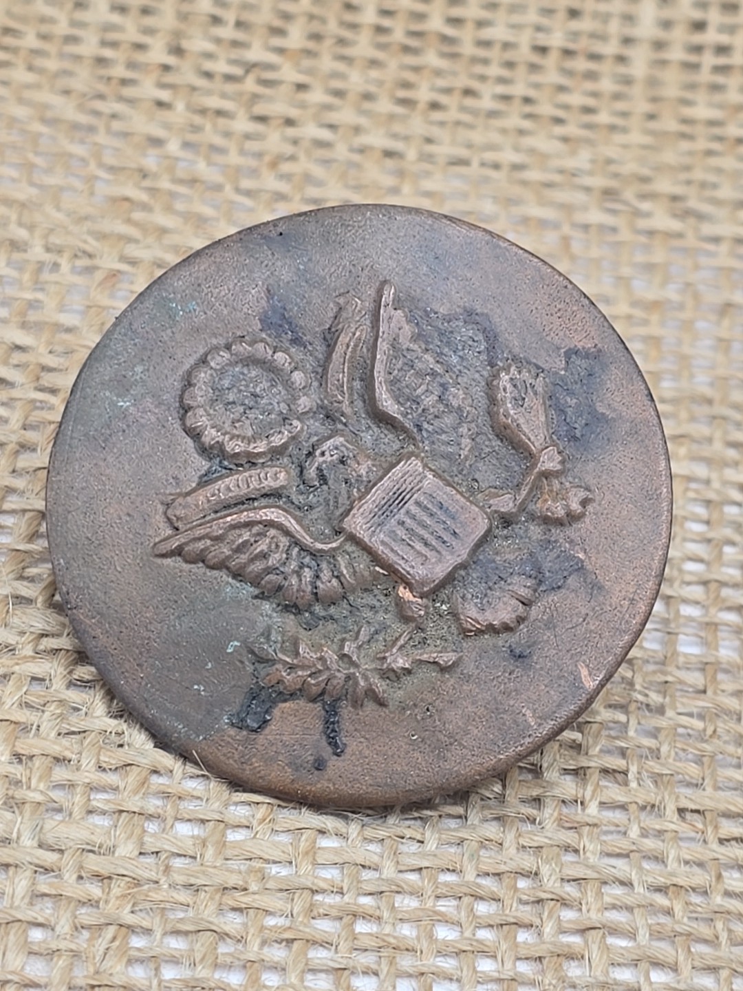 WWI US Army Horse Bridle Rosette Copper Eagle Great Seal Coat Arms Calvary Scout