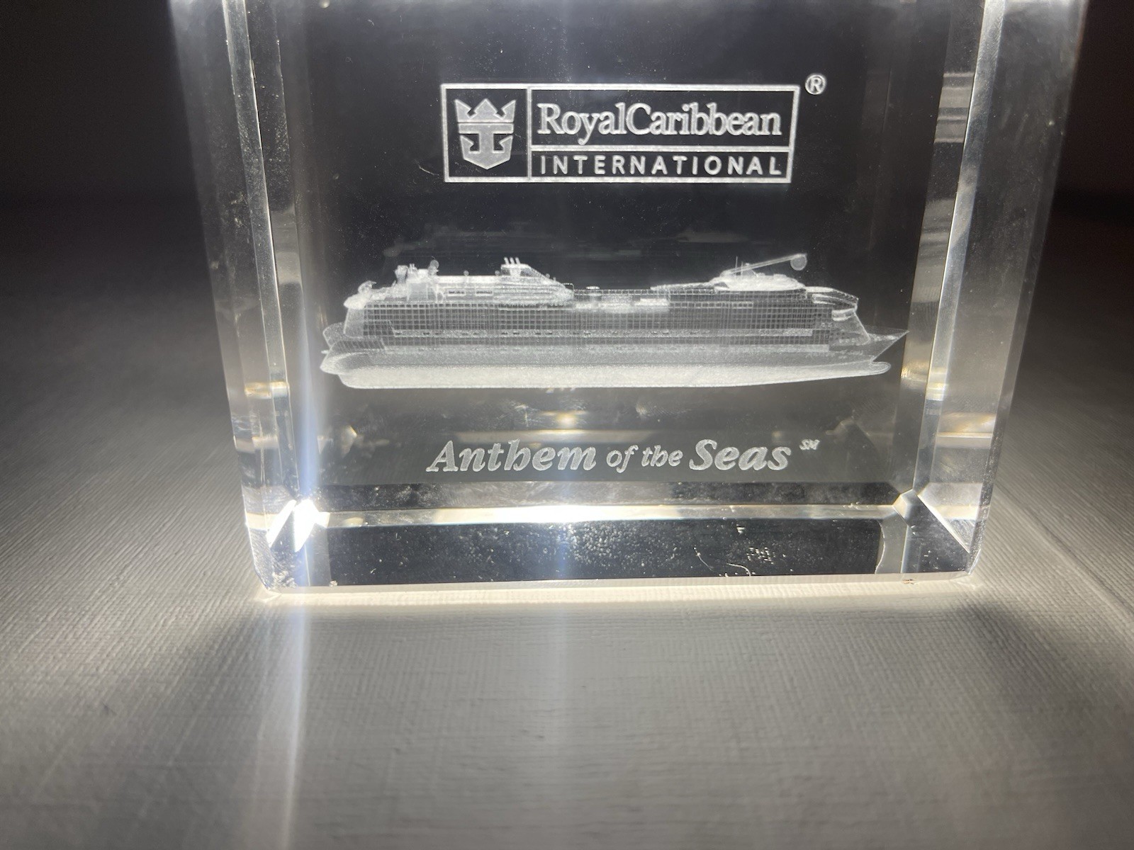Rare Royal Caribbean Anthem of the Seas Crystal 3D Glass Block No Box