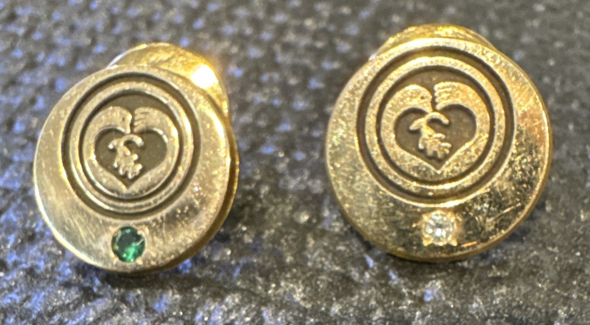 Vintage Jostens 1/10 10k Gold Union Service Award Pins Emerald & Diamond (2)