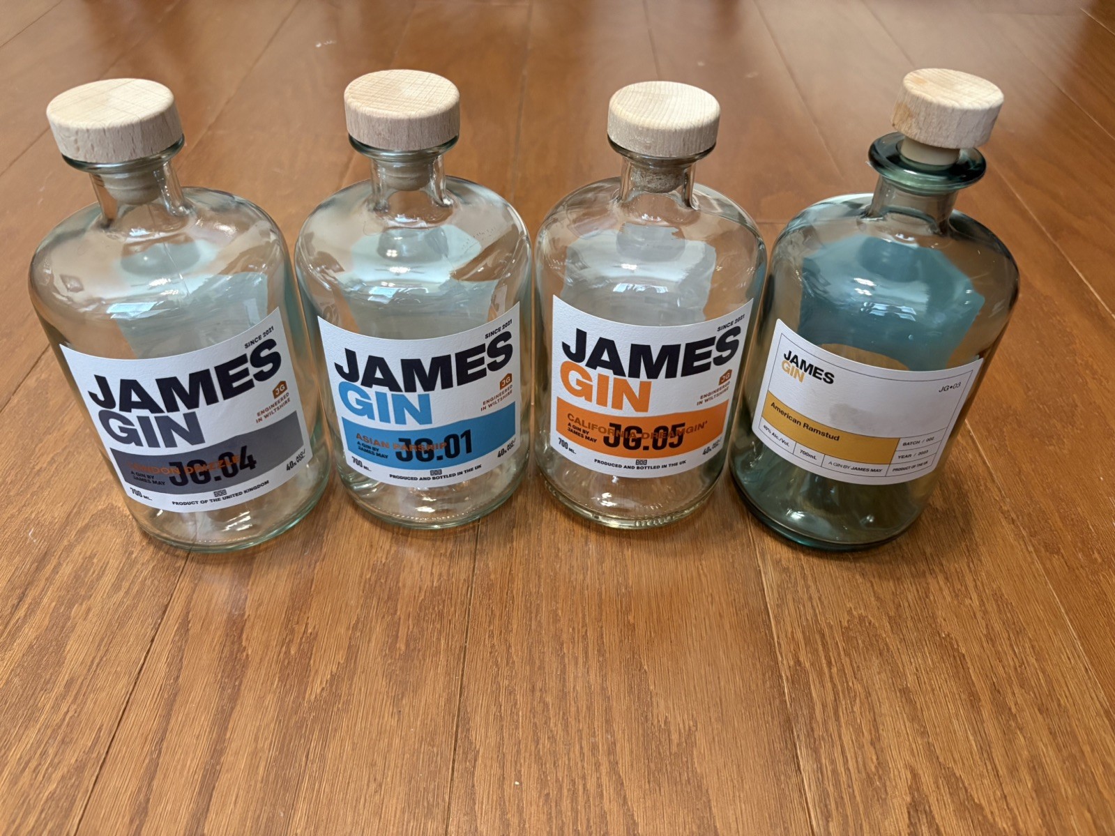 Top Gear / Grand Tour James May / James Gin 4 Bottle Assortment Empty.