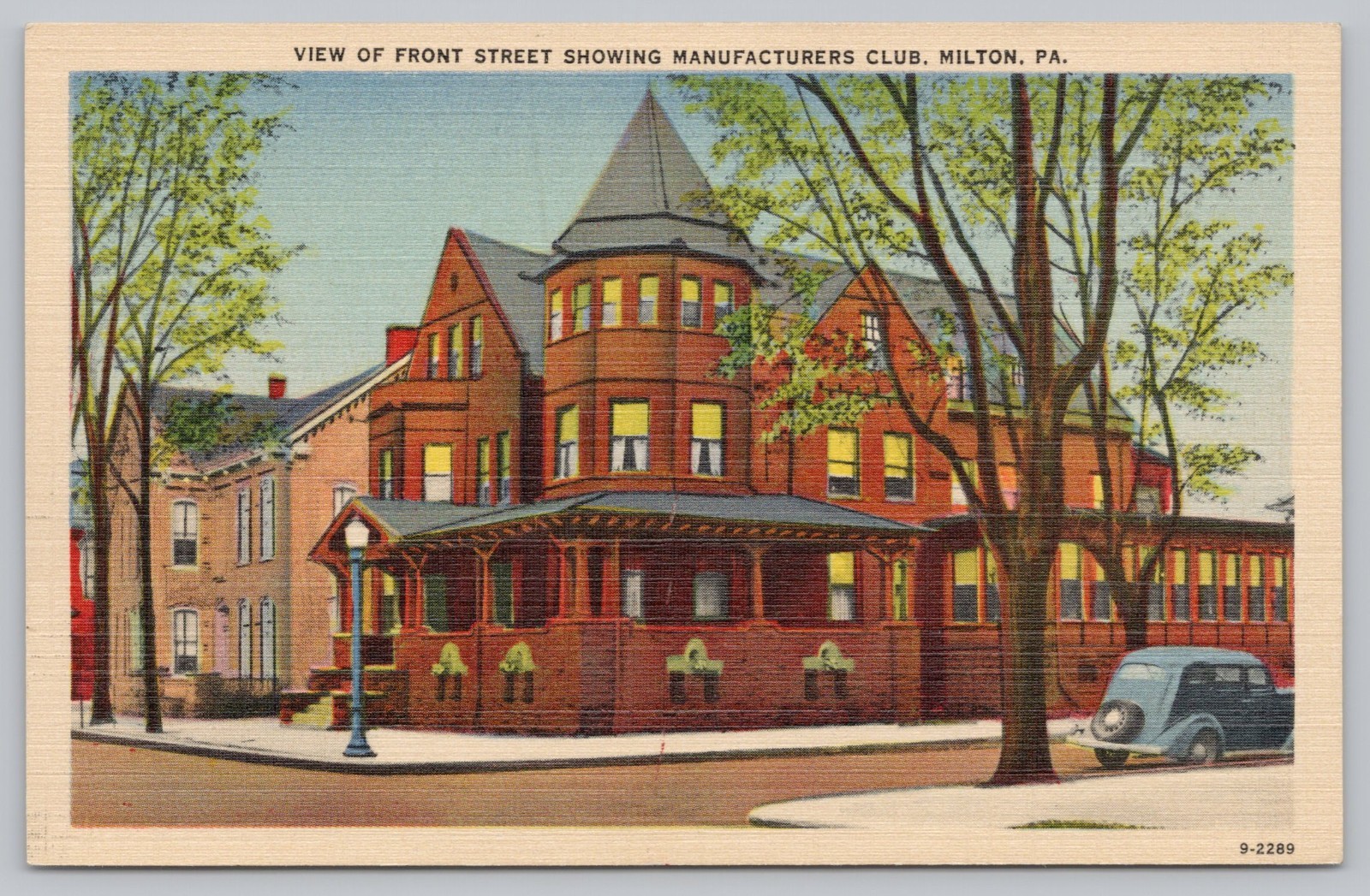 Front Street, Manufacturers Club, Milton PA Pennsylvania Postcard 1940s Unposted Front Street, Manufacturers Club, Milton PA Pennsylvania Postcard 1940s Unposted