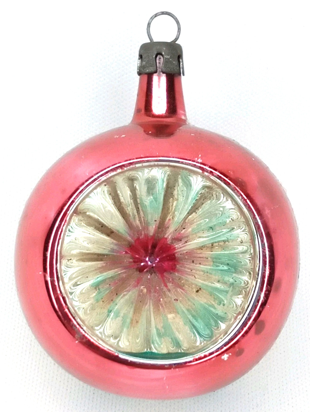 Antique 1940s Fantasia Mica Striped Indent Christmas Ornament Made In Poland