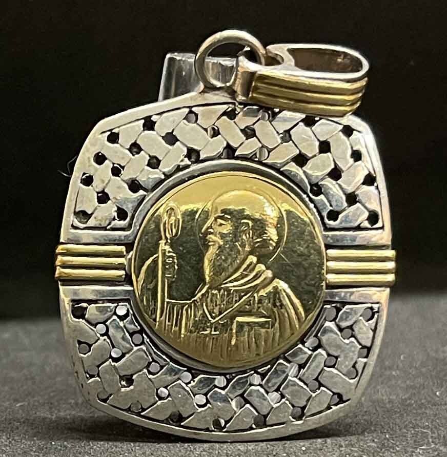 Vintage Saint Benedict of Nursia silver & gold bath Christian protector 8.9 gram