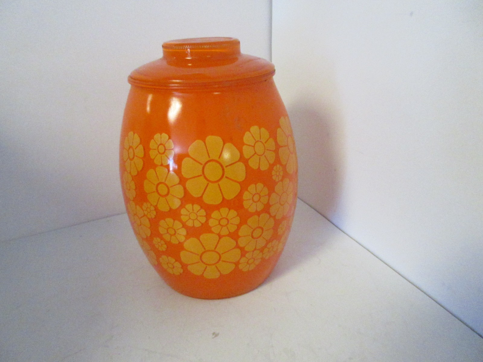 Vintage Bartlett Collins Orange With Yellow Daisies Cookie Jar