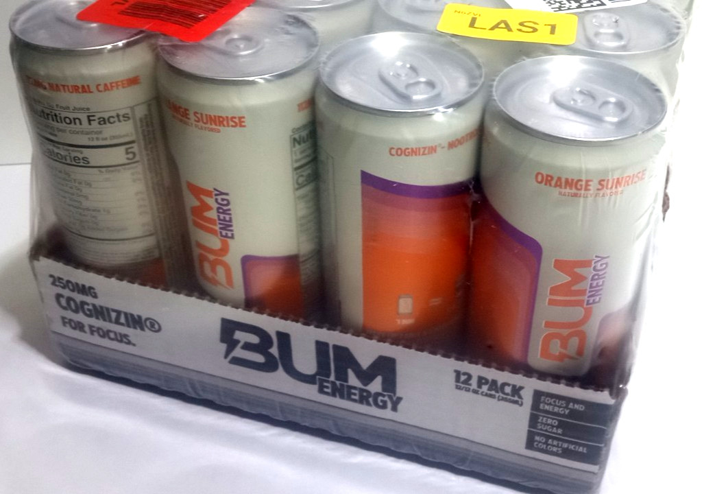 BUM Sugar-Free Energy Drink, Orange Sunrise Carbonated Workout Sports 12 Pack BUM Sugar-Free Energy Drink, Orange Sunrise Carbonated Workout Sports 12 Pack