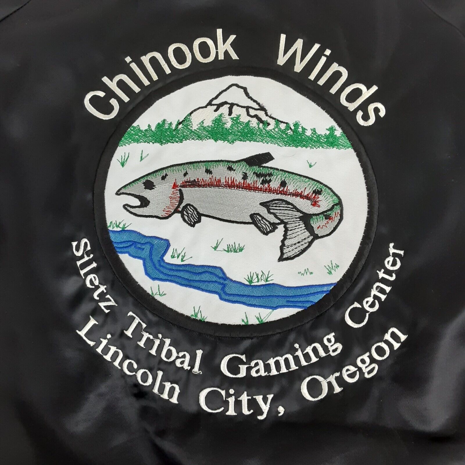 Vintage Casino Jacket XXL Chinook Winds Lincoln City Oregon Siletz Tribal Satin