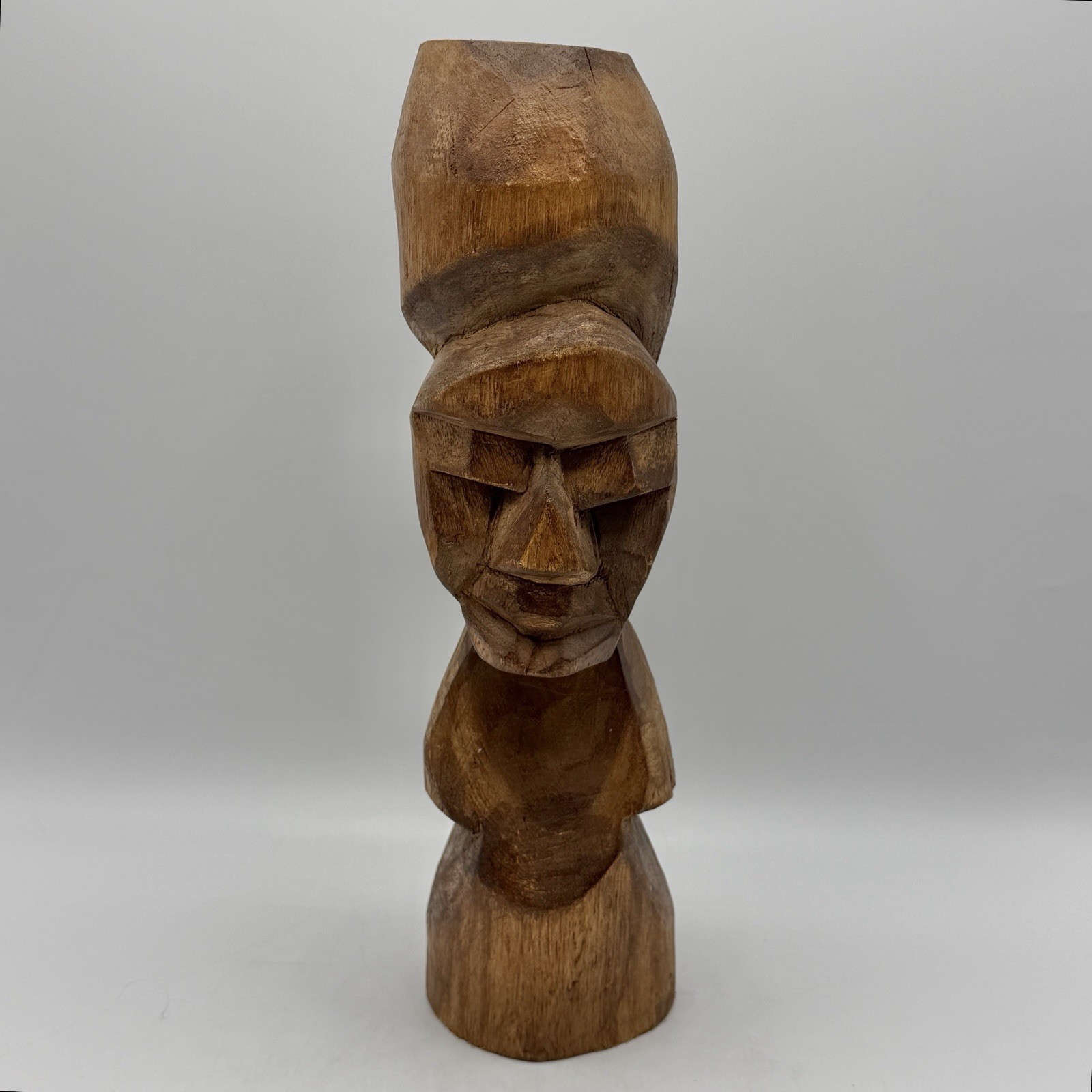 Vintage African Tribal Folk Art Hand Carved Wood Bust Sculpture 12 1/2” /cb