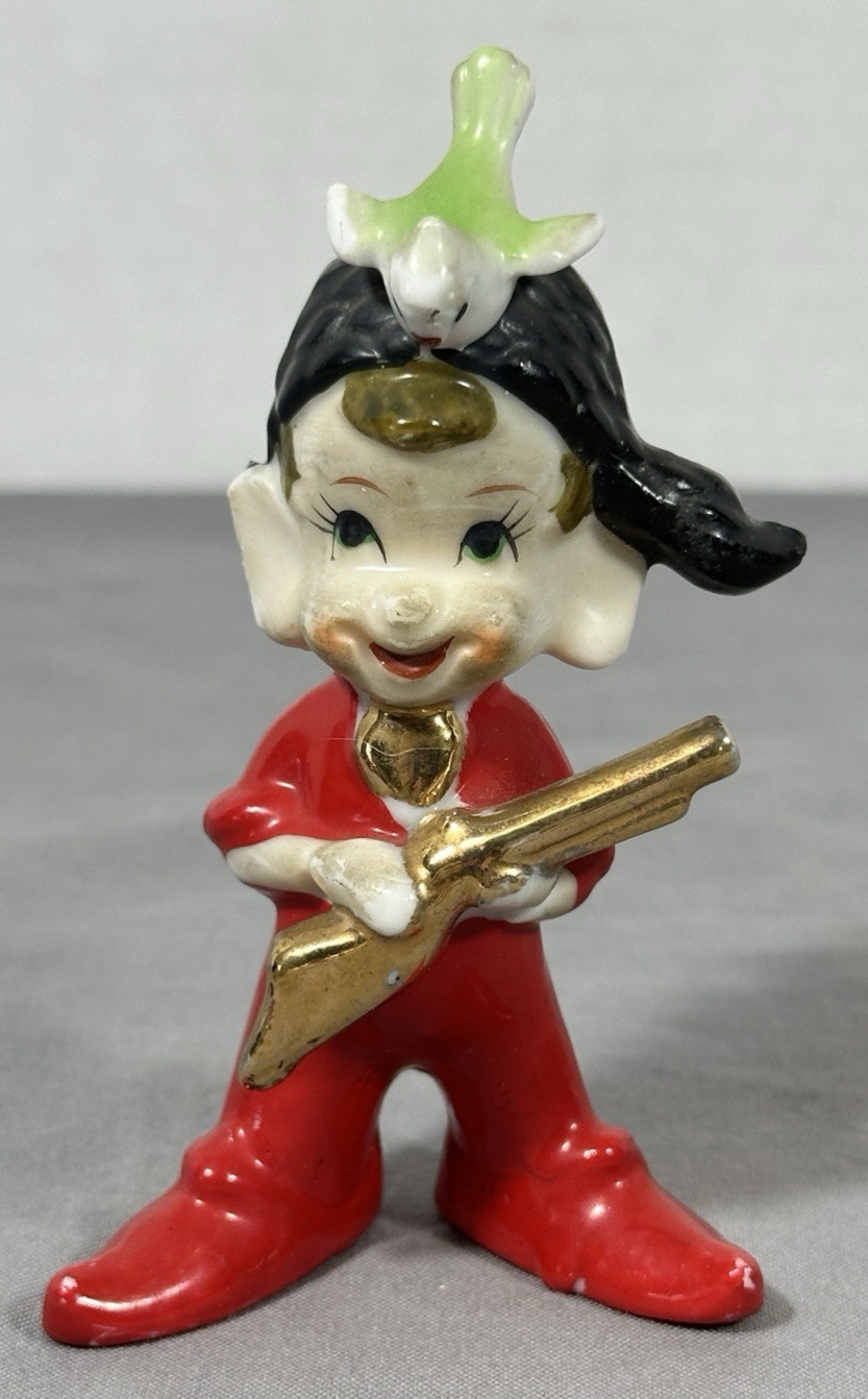 Vintage Thames Ceramic Pixie Elf Hunter Figurine MCM 1950’s Bird Rifle 4