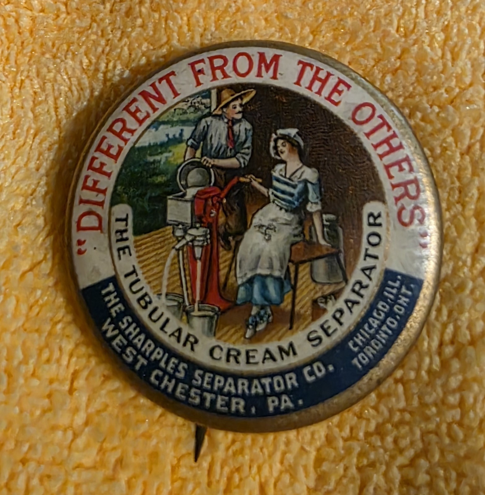 Antique 1890s Sharples Tubular Cream Separator Celluloid Pinback Button W&H...