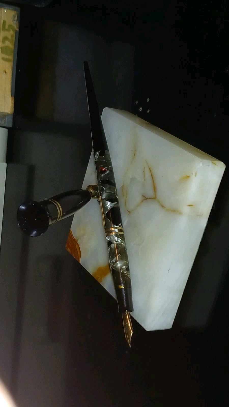Antique Moore Junior 3- 14kt Gold Fountain Pen Desk Set Marble Base