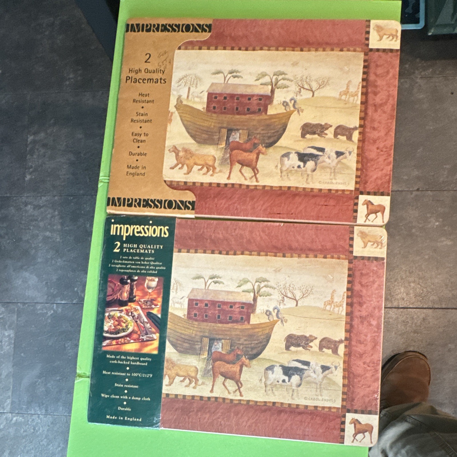 Vtg Impressions Pimpernel Noah's Ark Cork Hard Placemats Set of 4 Carol Endres 