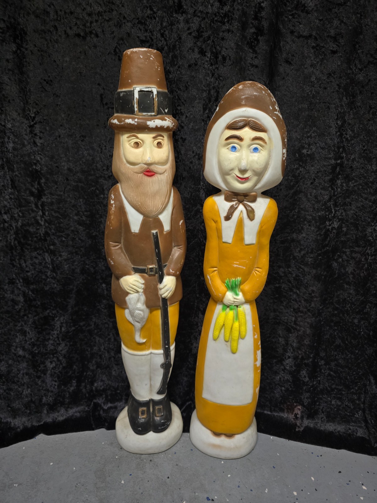 Vintage Don Featherstone Man and Woman Thanksgiving Pilgrim Blow Molds