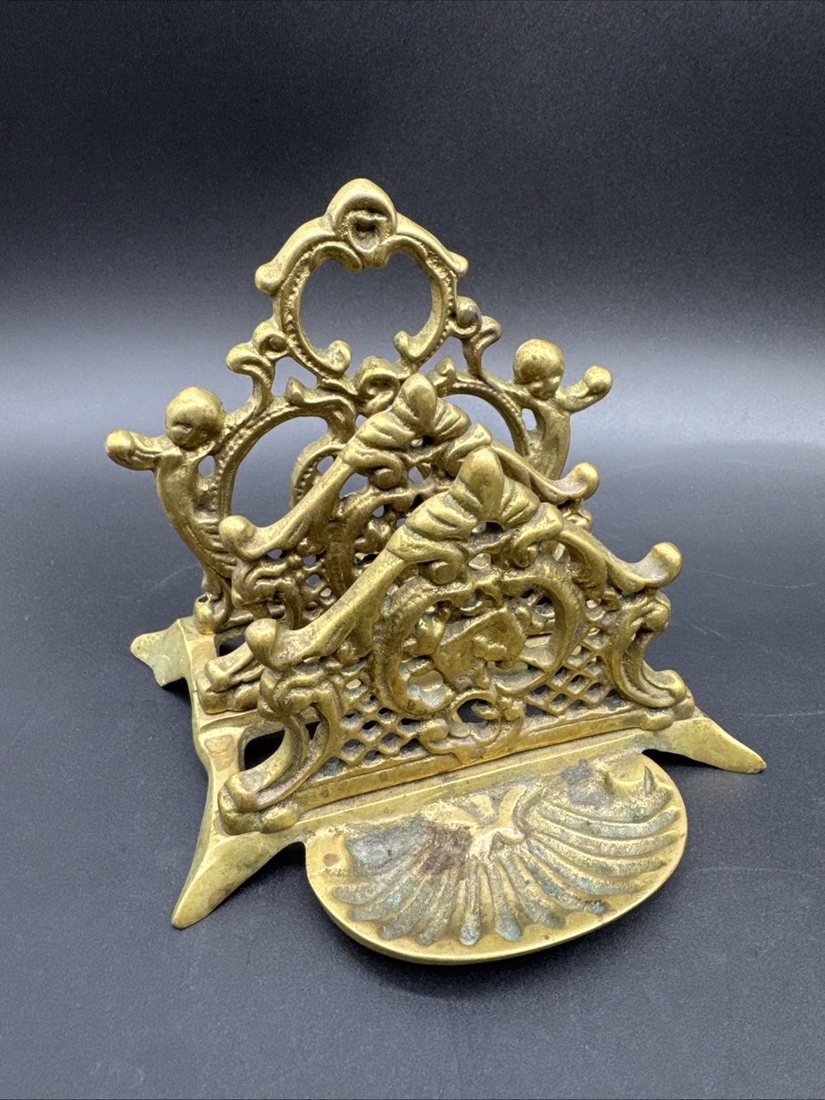 VTG Victorian Revival Style Gold Cast Metal Letter Holder Depose Desk Organizer