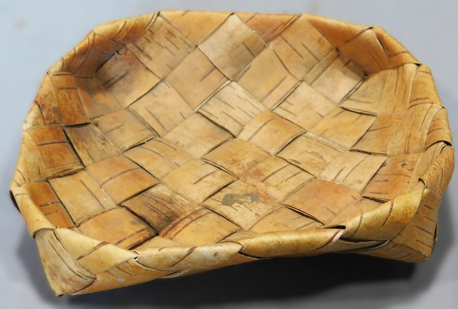 Antique Birch Bark Basket Tray Woven Native American Folk Art Wabanaki Canada