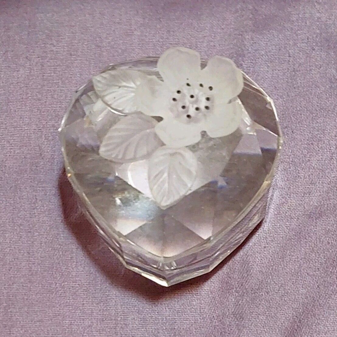 Vtg Retired Cut Swarovski Crystal 3D Floral Daisy Accent Teardrop Trinket Dish 
