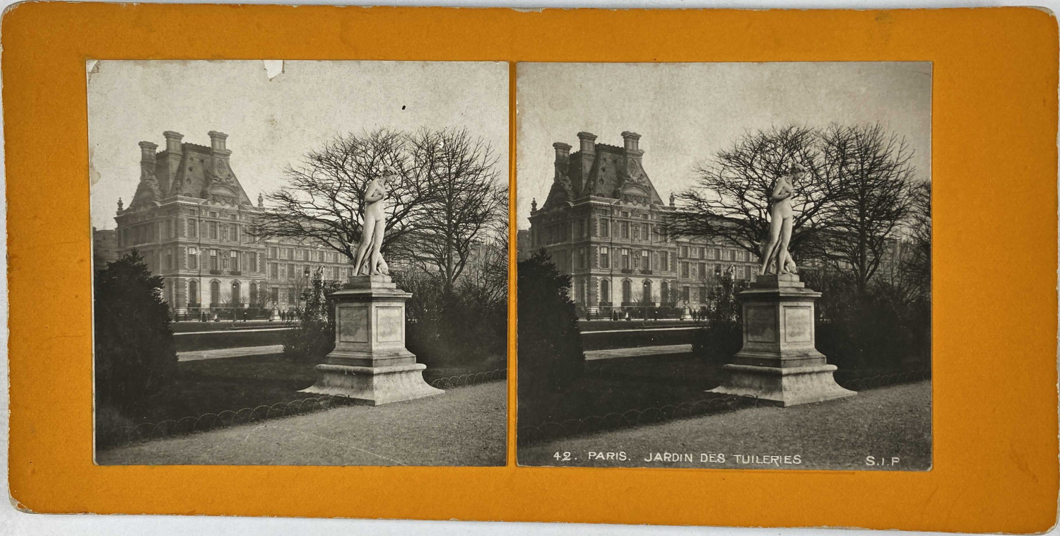 S.I.P, Stereo, Paris, Tuileries Garden Vintage Stereo Card, Silver Print S.I.P, Stereo, Paris, Tuileries Garden Vintage Stereo Card, Silver Print