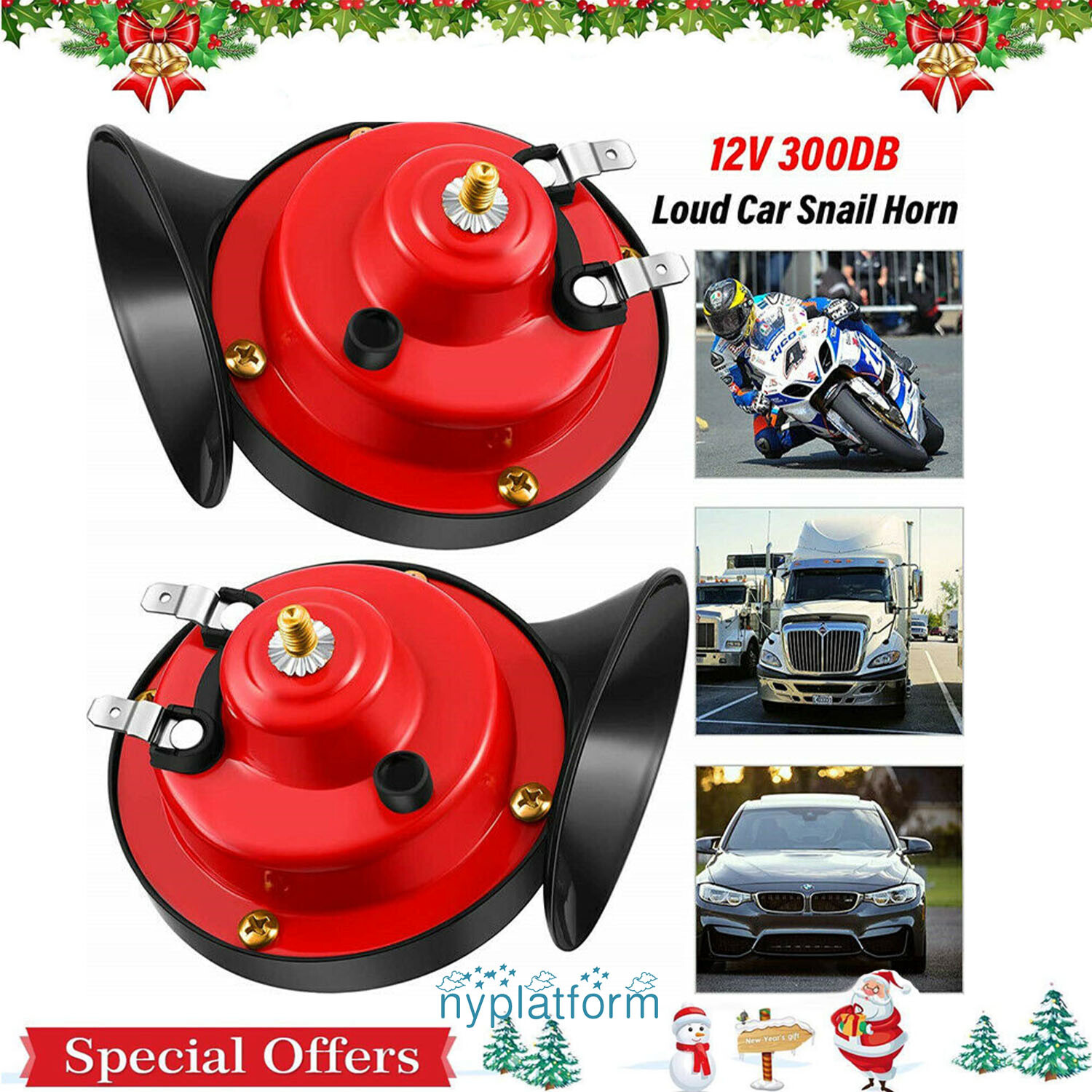 2PC 12V 300DB Super Loud Train Air Horn Waterproof Motorcycle Car Truck SUV Boat