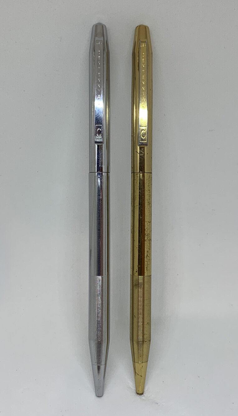 Vintage Lot of 2 Centennial Twist Ballpoint Pens One Chrome and One Goldtone EXC